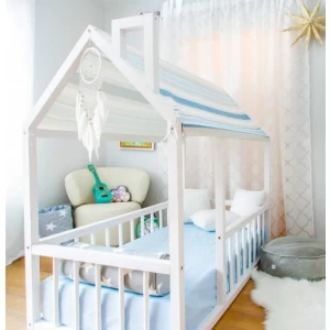 Balta montessori gultiņa bērniem, ar apaļām redelēm