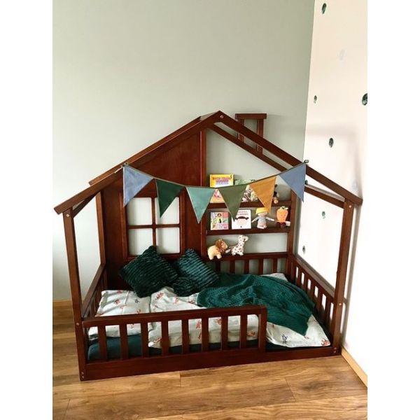 Montessori house bed with window and right-side entry