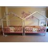 White and pink kids beds with modern roof
