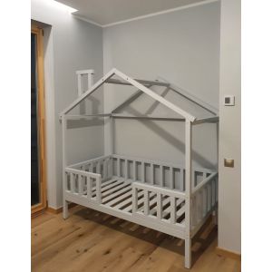 Grey cottage bed with modern canopy
