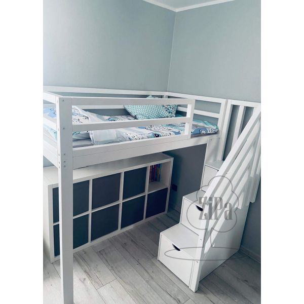 Loft bed with front platform - in interior