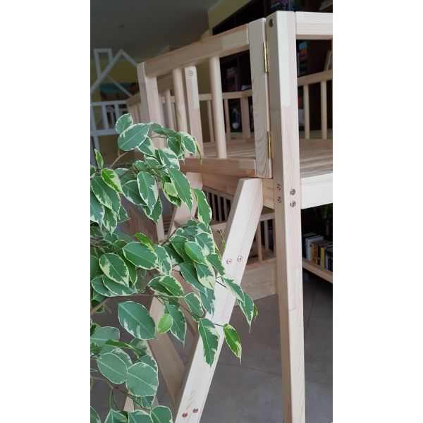 Ladders, varnished wood. Varnished bunk bed for children and young people with a play area under the upper floor.