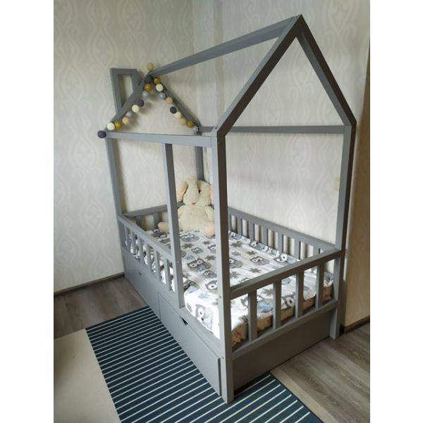 Grey and blue cottage bed without side beams for canopy - on request