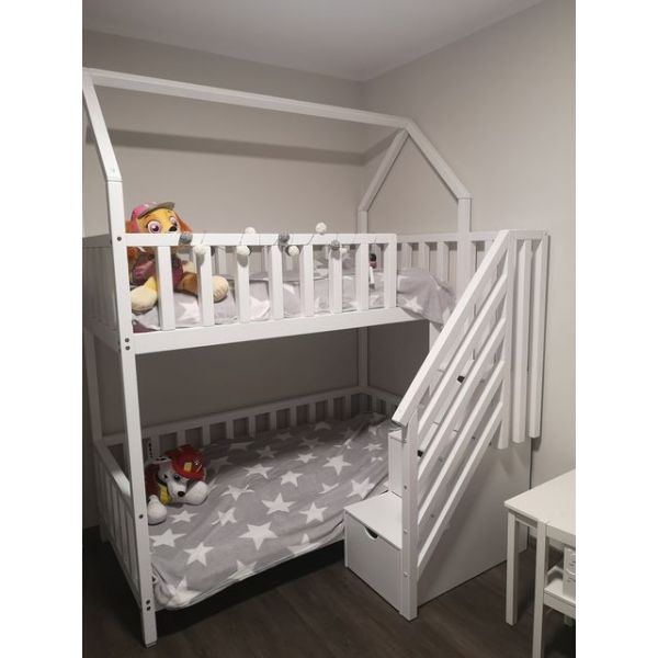 White bunk bed with front platform
