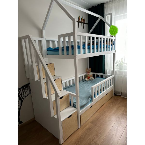 White - lacquered bunk bed with chests and platform