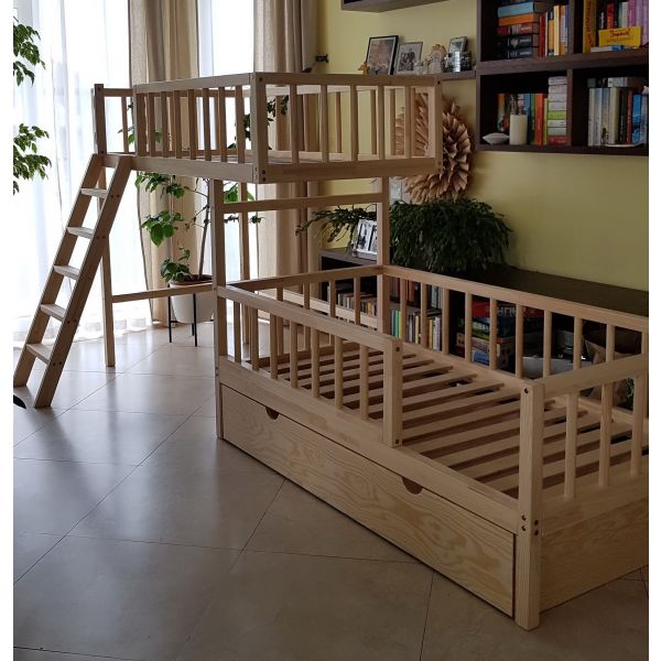 offset bunk bed with play area