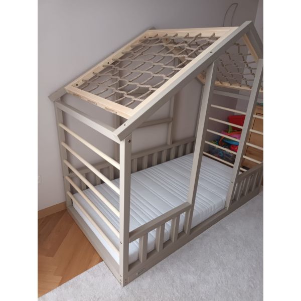 Cottage bed - sports activity centre. Cot with large motor development elements. Bed in two colours. Cot with roof. A Christmas present for a child! Photo from left.