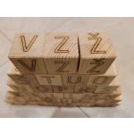 Latvian alphabet, displayed with wooden blocks. Wooden blocks, alphabet letters on blocks. Set of wooden blocks with Latvian alphabet. A Christmas present for children. Birthday present for babies.