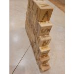 Latvian alphabet, displayed with wooden blocks. Wooden blocks, alphabet letters on blocks. Set of wooden blocks with Latvian alphabet. A Christmas present for children. Birthday gift for babies.