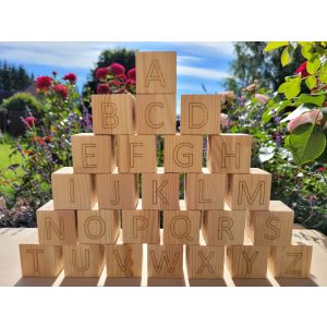 Set of wooden blocks. English alphabet. Developing blocks set for kids.